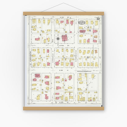 Old map wall art mockup — magnetic wood frame on white wall — Sanborn Fire Insurance Map from Delphos, Van Wert And Allen Counties, Ohio (1921), Sheet #0011
