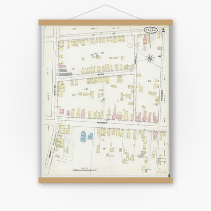 Old map wall art mockup — magnetic wood frame on white wall — Sanborn Fire Insurance Map from Salem, Salem County, New Jersey (1891), Sheet #0002