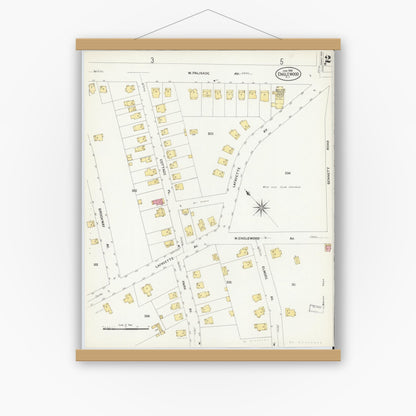 Old map wall art mockup — magnetic wood frame on white wall — Sanborn Fire Insurance Map from Englewood, Bergen County, New Jersey (1908) - Complete Map Set