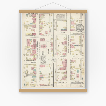 Old map wall art mockup — magnetic wood frame on white wall — Sanborn Fire Insurance Map from Brookville, Franklin County, Indiana (1883) - Complete Map Set