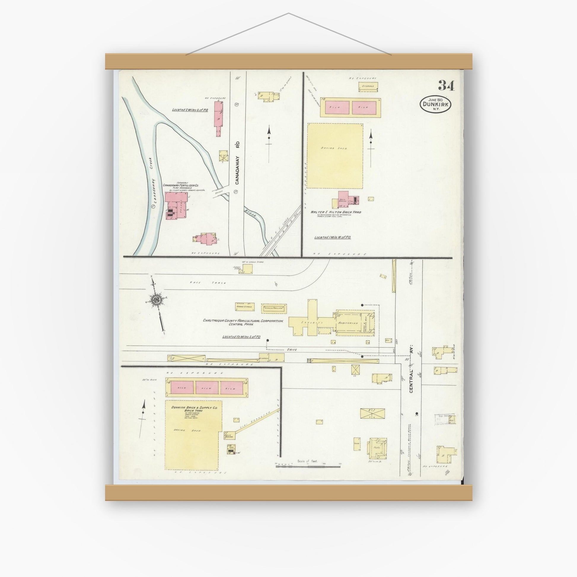 Old map wall art mockup — magnetic wood frame on white wall — Sanborn Fire Insurance Map from Dunkirk, Chautauqua County, New York (1910), Sheet #0034