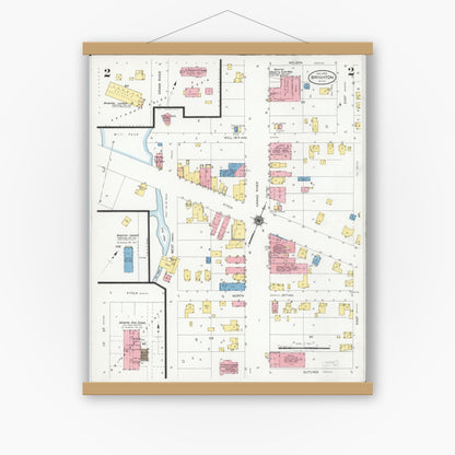 Old map wall art mockup — magnetic wood frame on white wall — Sanborn Fire Insurance Map from Brighton, Livingston County, Michigan (1928), Sheet #0002