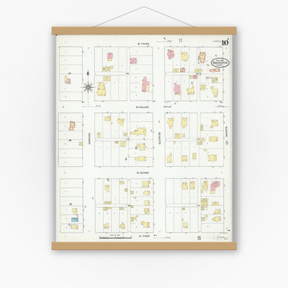 Old map wall art mockup — magnetic wood frame on white wall — Sanborn Fire Insurance Map from Rochester, Olmsted County, Minnesota (1909), Sheet #0010