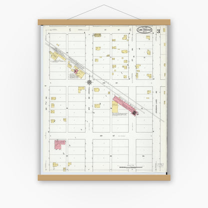 Old map wall art mockup — magnetic wood frame on white wall — Sanborn Fire Insurance Map from Lake Odessa, Ionia County, Michigan (1918), Sheet #0003