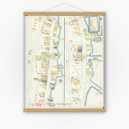 Old map wall art mockup — magnetic wood frame on white wall — Sanborn Fire Insurance Map from Saint Ignace, Mackinac County, Michigan (1907), Sheet #0003