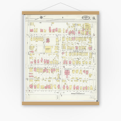 Old map wall art mockup — magnetic wood frame on white wall — Sanborn Fire Insurance Map from Steubenville, Jefferson County, Ohio (1913), Sheet #0005