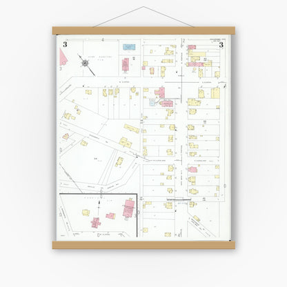 Old map wall art mockup — magnetic wood frame on white wall — Sanborn Fire Insurance Map from Doylestown, Wayne County, Ohio (1947), Sheet #0003