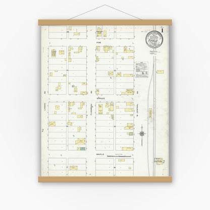 Old map wall art mockup — magnetic wood frame on white wall — Sanborn Fire Insurance Map from Fifield, Price County, Wisconsin (1909) - Complete Map Set