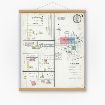Old map wall art mockup — magnetic wood frame on white wall — Sanborn Fire Insurance Map from Homer, Calhoun County, Michigan (1899), Sheet #0001