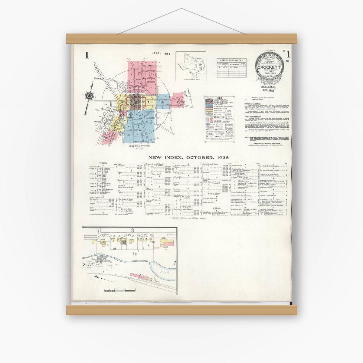 Old map wall art mockup — magnetic wood frame on white wall — Sanborn Fire Insurance Map from Cotulla, La Salle County, Texas (1948), Sheet #0005