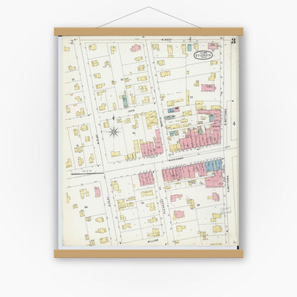 Old map wall art mockup — magnetic wood frame on white wall — Sanborn Fire Insurance Map from Sturgis, Saint Joseph County, Michigan (1895), Sheet #0003