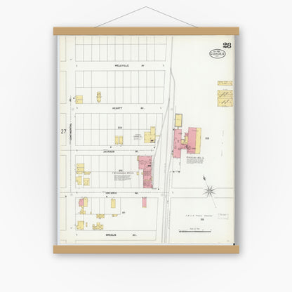 Old map wall art mockup — magnetic wood frame on white wall — Sanborn Fire Insurance Map from Cohoes, Albany County, New York (1902), Sheet #0028