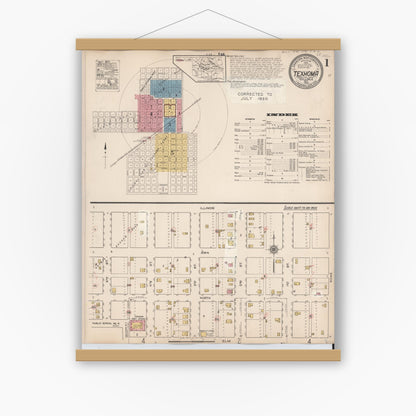 Old map wall art mockup — magnetic wood frame on white wall — Sanborn Fire Insurance Map from Texhoma, Texas County, Oklahoma and Sherman County, Texas, Texas (1930) - Complete Map Set