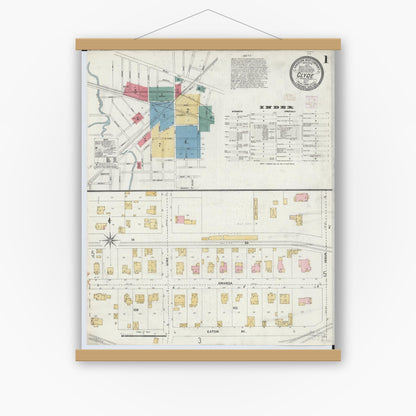 Old map wall art mockup — magnetic wood frame on white wall — Sanborn Fire Insurance Map from Clyde, Sandusky County, Ohio (1906) - Complete Map Set