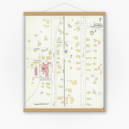 Old map wall art mockup — magnetic wood frame on white wall — Sanborn Fire Insurance Map from Sherburne, Chenango County, New York (1906), Sheet #0007
