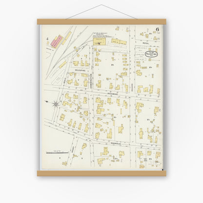 Old map wall art mockup — magnetic wood frame on white wall — Sanborn Fire Insurance Map from Palestine, Anderson County, Texas (1896), Sheet #0006