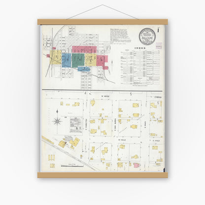 Old map wall art mockup — magnetic wood frame on white wall — Sanborn Fire Insurance Map from Sullivan, Moultrie County, Illinois (1907) - Complete Map Set