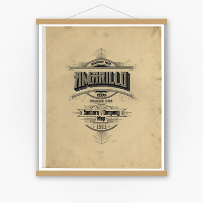 Old map wall art mockup — magnetic wood frame on white wall — Sanborn Fire Insurance Map from Amarillo, Potter County, Texas (1921), Sheet #0001