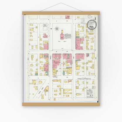 Old map wall art mockup — magnetic wood frame on white wall — Sanborn Fire Insurance Map from Mason, Ingham County, Michigan (1900), Sheet #0001