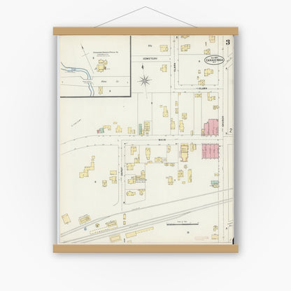 Old map wall art mockup — magnetic wood frame on white wall — Sanborn Fire Insurance Map from Canaseraga, Allegany County, New York (1897), Sheet #0003
