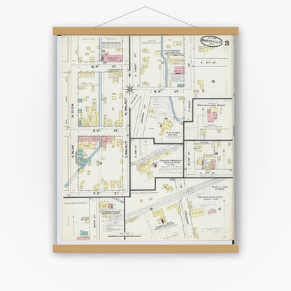 Old map wall art mockup — magnetic wood frame on white wall — Sanborn Fire Insurance Map from Marysville, Union County, Ohio (1890), Sheet #0003