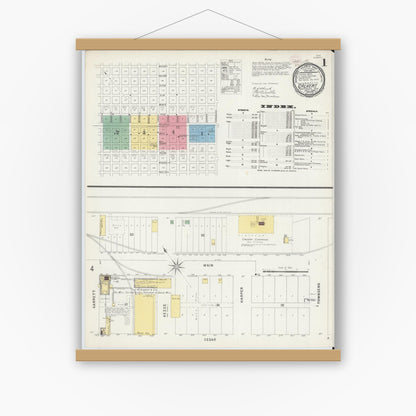 Old map wall art mockup — magnetic wood frame on white wall — Sanborn Fire Insurance Map from Calvert, Robertson County, Texas (1896), Sheet #0001