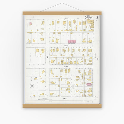 Old map wall art mockup — magnetic wood frame on white wall — Sanborn Fire Insurance Map from Sumner, Lawrence County, Illinois (1899), Sheet #0003