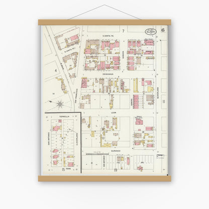 Old map wall art mockup — magnetic wood frame on white wall — Sanborn Fire Insurance Map from El Paso, El Paso County, Texas (1898), Sheet #0006