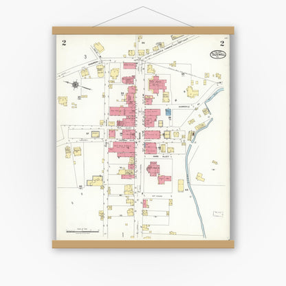 Old map wall art mockup — magnetic wood frame on white wall — Sanborn Fire Insurance Map from Tazewell, Tazewell County, Virginia (1923), Sheet #0002