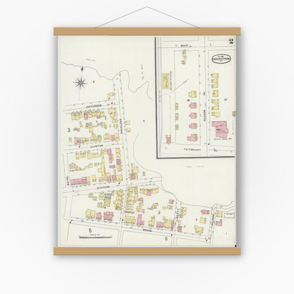 Old map wall art mockup — magnetic wood frame on white wall — Sanborn Fire Insurance Map from Haverstraw, Rockland County, New York (1896), Sheet #0002