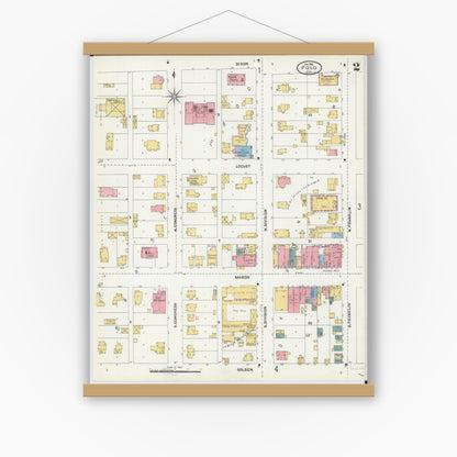 Old map wall art mockup — magnetic wood frame on white wall — Sanborn Fire Insurance Map from Polo, Ogle County, Illinois (1905), Sheet #0002