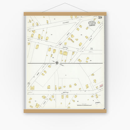 Old map wall art mockup — magnetic wood frame on white wall — Sanborn Fire Insurance Map from Chicopee, Hampden County, Massachusetts (1910), Sheet #0029