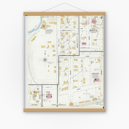 Old map wall art mockup — magnetic wood frame on white wall — Sanborn Fire Insurance Map from Montpelier, Williams County, Ohio (1899), Sheet #0003
