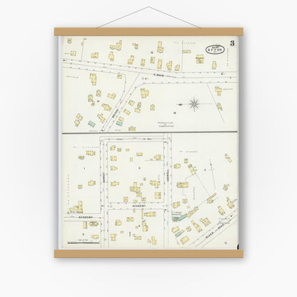 Old map wall art mockup — magnetic wood frame on white wall — Sanborn Fire Insurance Map from Afton, Chenango County, New York (1897), Sheet #0003