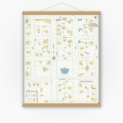 Old map wall art mockup — magnetic wood frame on white wall — Sanborn Fire Insurance Map from Georgetown, Williamson County, Texas (1905), Sheet #0004