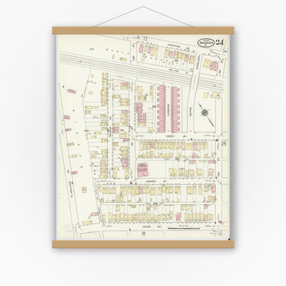 Old map wall art mockup — magnetic wood frame on white wall — Sanborn Fire Insurance Map from Braddock, Allegheny County, Pennsylvania (1914), Sheet #0024