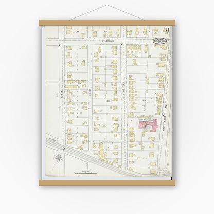 Old map wall art mockup — magnetic wood frame on white wall — Sanborn Fire Insurance Map from Norwalk, Huron County, Ohio (1893), Sheet #0008