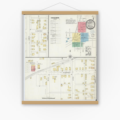 Old map wall art mockup — magnetic wood frame on white wall — Sanborn Fire Insurance Map from Orrville, Wayne County, Ohio (1899) - Complete Map Set