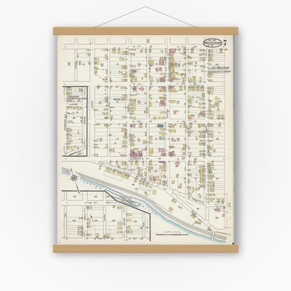 Old map wall art mockup — magnetic wood frame on white wall — Sanborn Fire Insurance Map from Mauch Chunk, Carbon County, Pennsylvania (1915), Sheet #0007