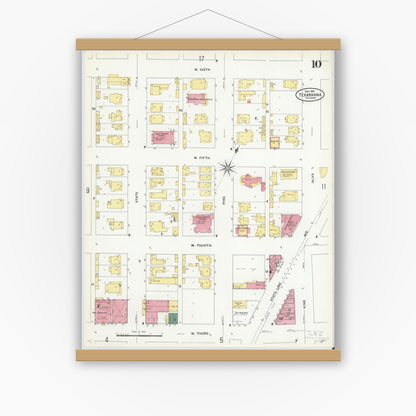 Old map wall art mockup — magnetic wood frame on white wall — Sanborn Fire Insurance Map from Texarkana, Bowie County, Texas (1909), Sheet #0010