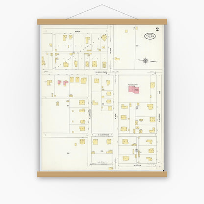 Old map wall art mockup — magnetic wood frame on white wall — Sanborn Fire Insurance Map from Tyler, Smith County, Texas (1912), Sheet #0002