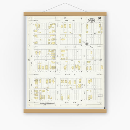 Old map wall art mockup — magnetic wood frame on white wall — Sanborn Fire Insurance Map from Ashland, Ashland County, Wisconsin (1909), Sheet #0016