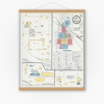 Old map wall art mockup — magnetic wood frame on white wall — Sanborn Fire Insurance Map from Weatherford, Parker County, Texas (1900), Sheet #0001