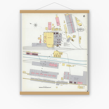 Old map wall art mockup — magnetic wood frame on white wall — Sanborn Fire Insurance Map from Coatesville, Chester County, Pennsylvania (1902), Sheet #0006