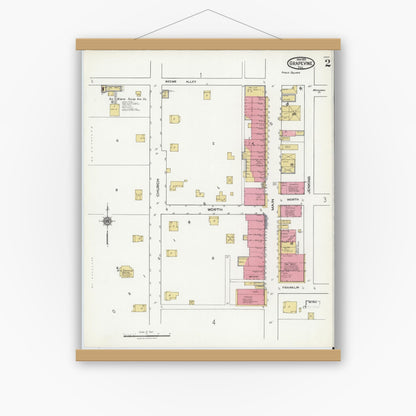 Old map wall art mockup — magnetic wood frame on white wall — Sanborn Fire Insurance Map from Grapevine, Tarrant County, Texas (1921), Sheet #0002