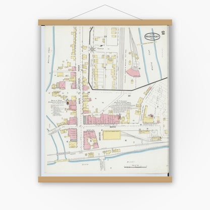 Old map wall art mockup — magnetic wood frame on white wall — Sanborn Fire Insurance Map from Bridgeport, Belmont County, Ohio (1893), Sheet #0002