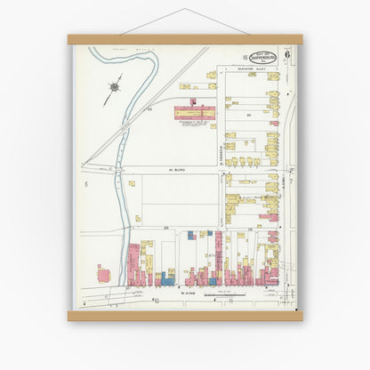 Old map wall art mockup — magnetic wood frame on white wall — Sanborn Fire Insurance Map from Shippensburg, Cumberland And Franklin Counties, Pennsylvania (1921), Sheet #0006