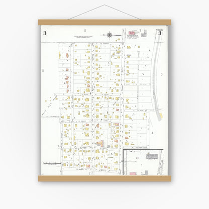 Old map wall art mockup — magnetic wood frame on white wall — Sanborn Fire Insurance Map from Plano, Collin County, Texas (1949), Sheet #0003