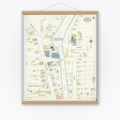 Old map wall art mockup — magnetic wood frame on white wall — Sanborn Fire Insurance Map from Cedarburg, Ozaukee County, Wisconsin (1910), Sheet #0002
