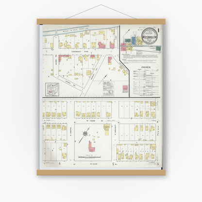 Old map wall art mockup — magnetic wood frame on white wall — Sanborn Fire Insurance Map from West Carrollton, Montgomery County, Ohio (1918) - Complete Map Set